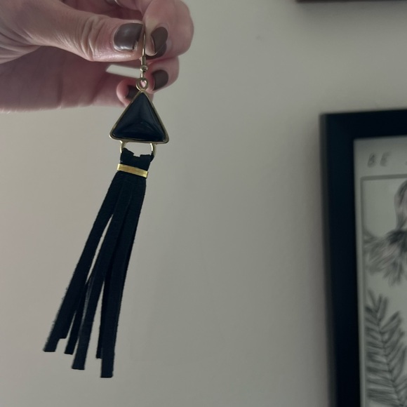 Black Triangle 🔺 Tassel Earrings - Picture 3 of 6